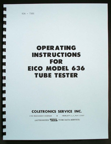 Charts Realistic Micronta Tube Battery Tester TBC 22-2032 aka EICO 636 Manual 