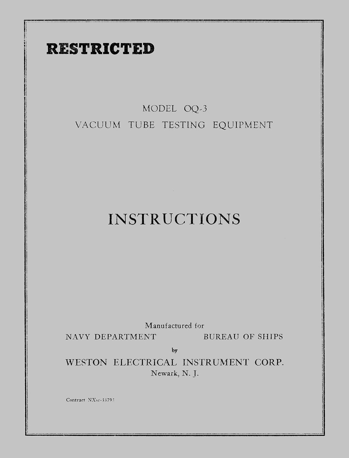 Weston 788  Navy Model QQ-3 Tube Tester Manual 